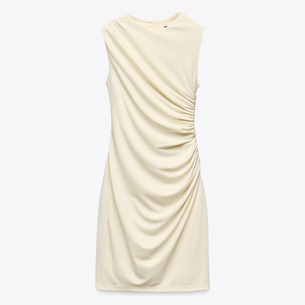 ZARA Short Cream Ruched Mini Dress Size Medium NWT